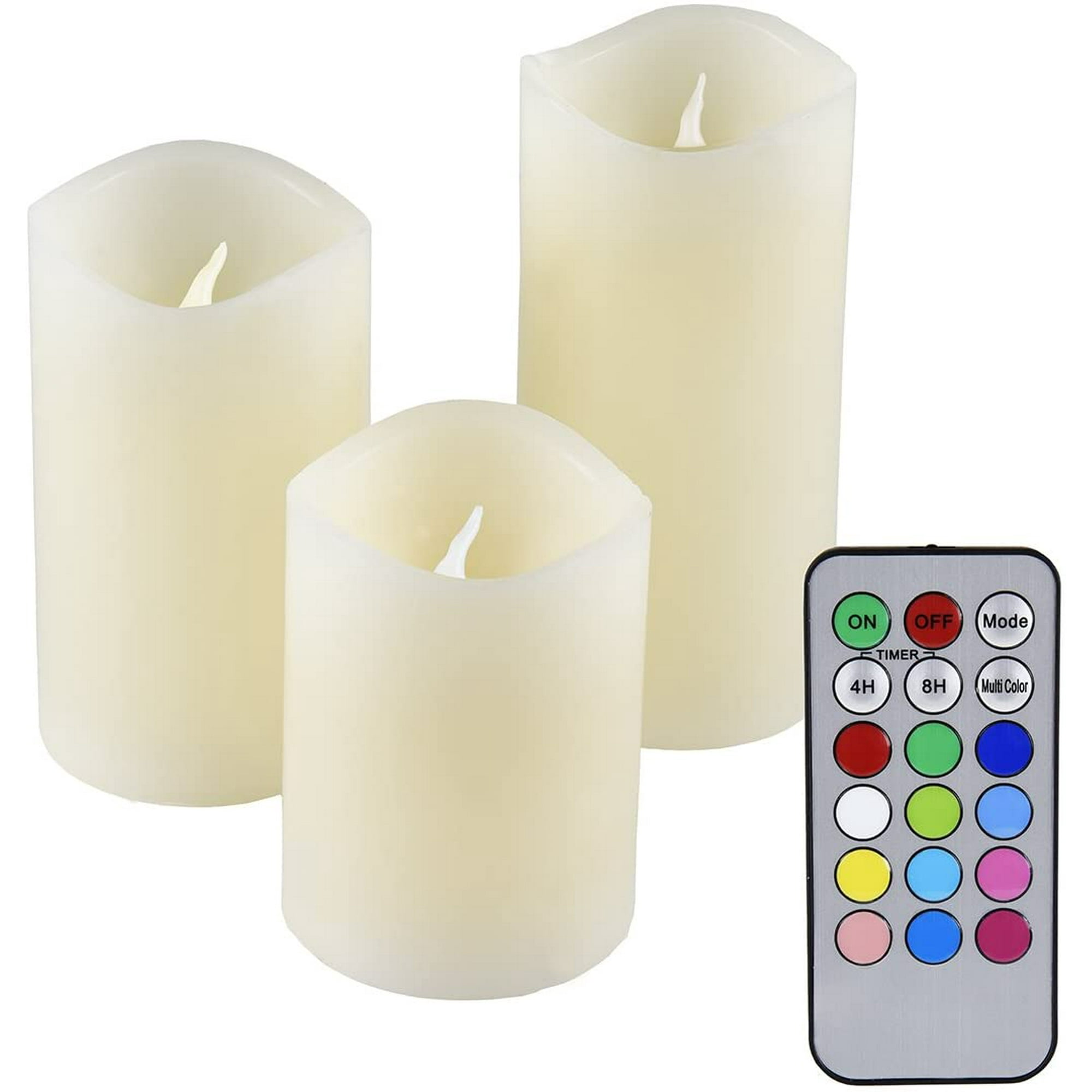 LED Real Wax Electric Unscented Candle Lights with Remote Control Set of 3 Large Pillar Fake Candles for Wedding Party Outdoor Votive Diwali Garden Flameless Battery Operated Flickering Candles